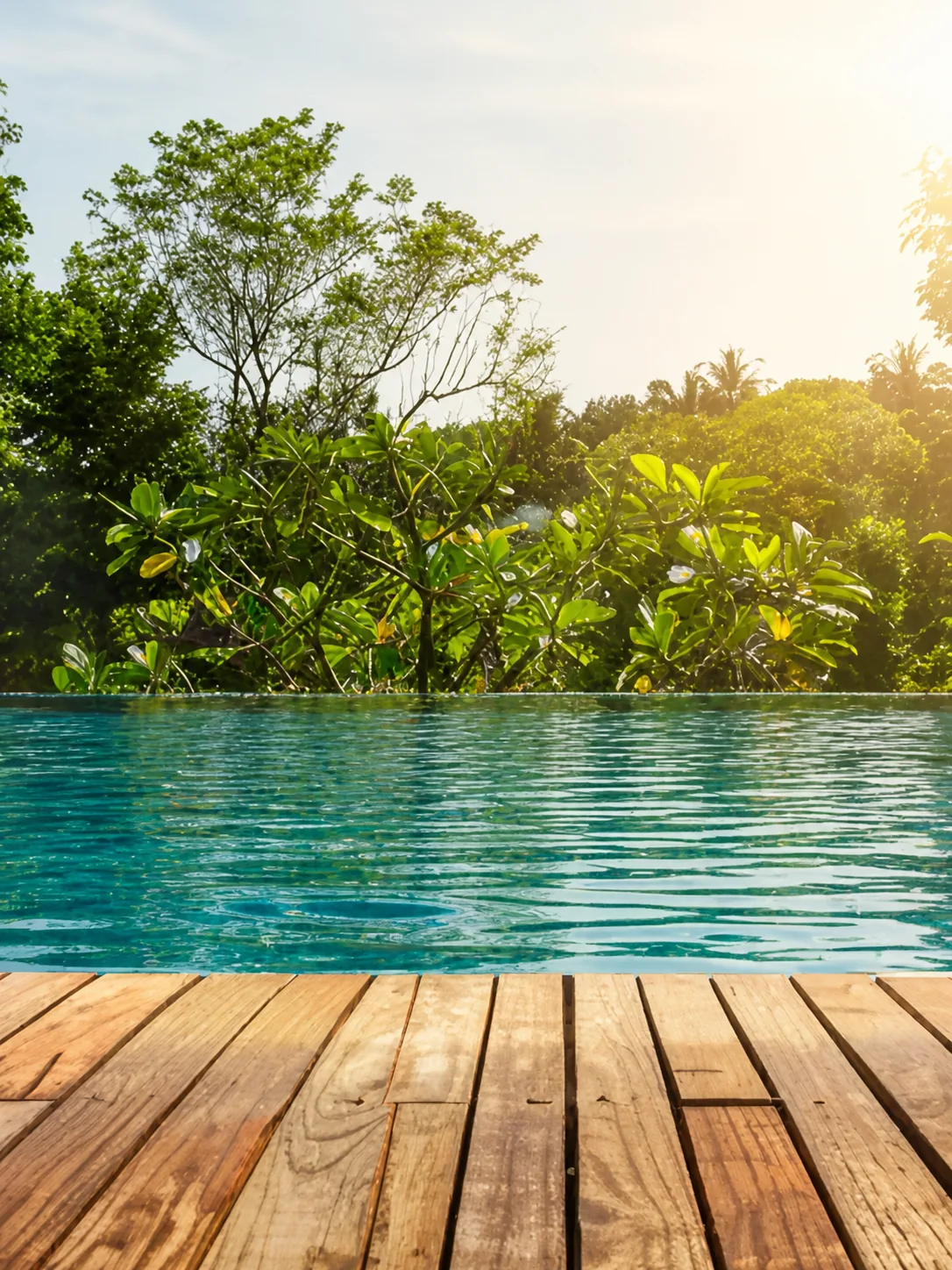 Piscina con deck de madera